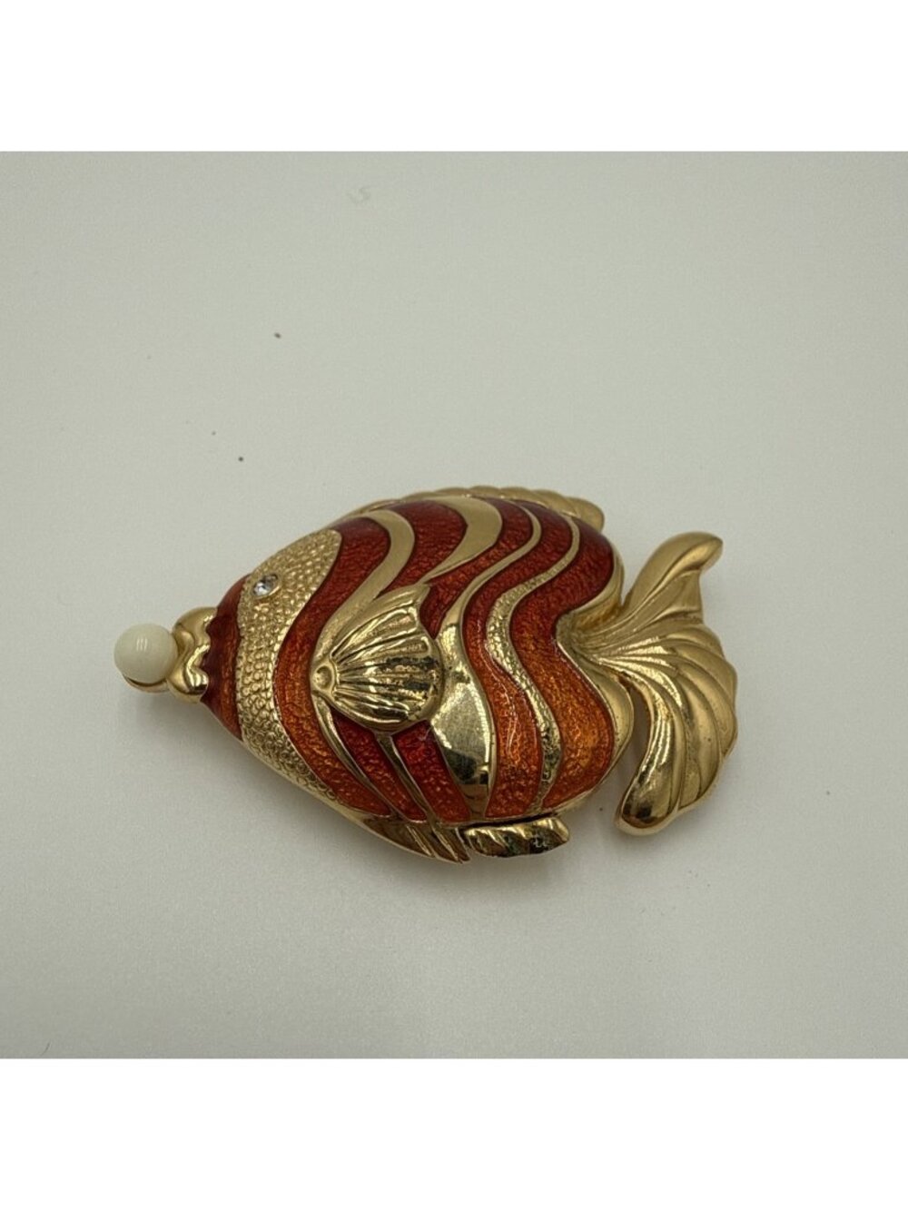 Vintage 1992 Estee Lauder Fish Enameled Perfume Compact Gold Tone Tropical